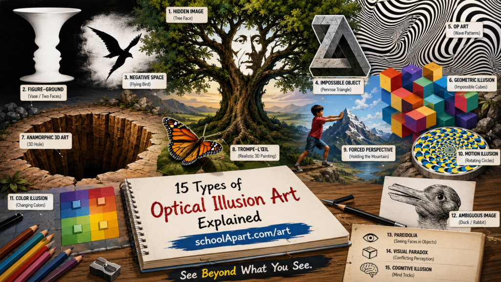 15 Types of Optical Illusion Art Explained: A Complete Guide for Students and Beginners